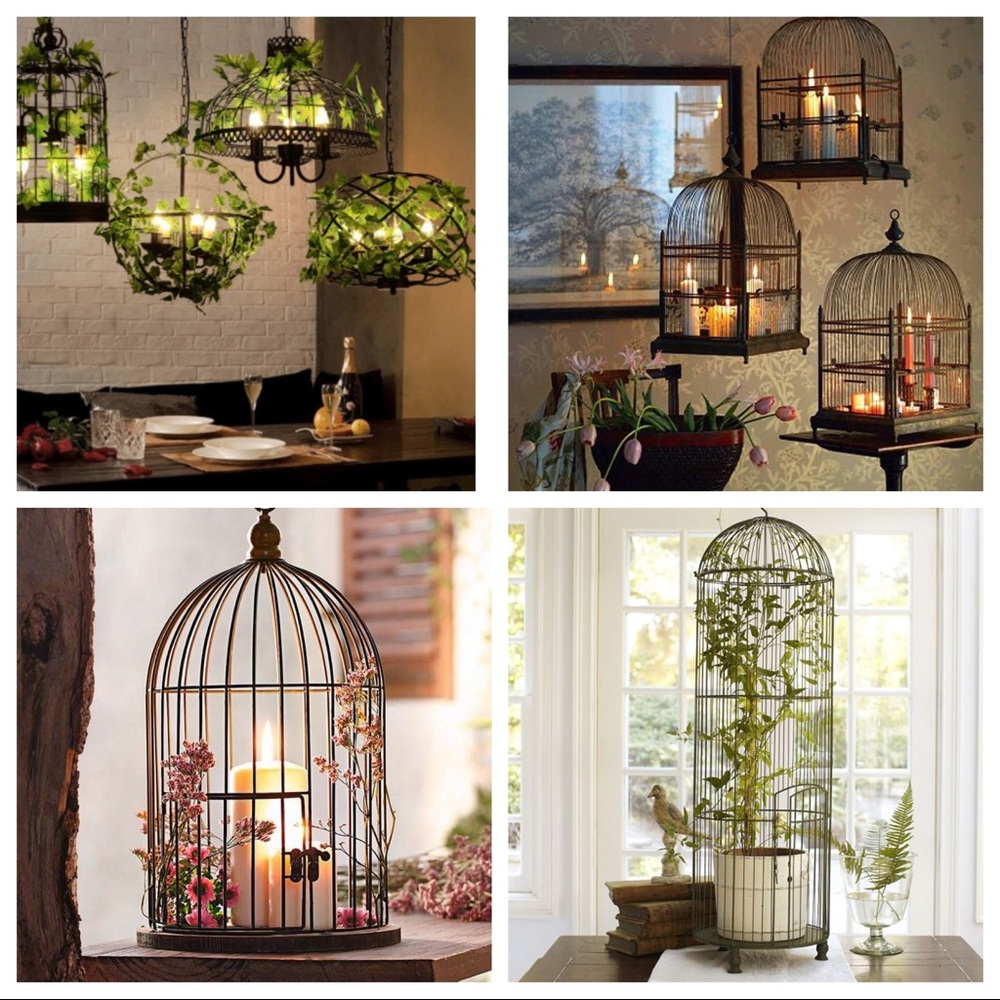Vintage White Shabby Chic Cottagecore Birdcage Decorative